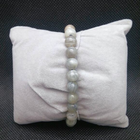 Gemstone Labradorite Bracelet Light Gray 8mm Beaded Handmade Stretch Natural NEW - Picture 10 of 12